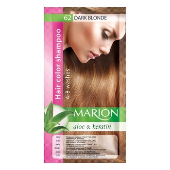 Sampon nuantator pentru par, Marion, Aloe & Keratin, 4-8 spalari, nuanta 62 Dark Blonde, 40 ml Sampon nuantator pentru par, Marion, Aloe & Keratin, 4-8 spalari, nuanta 62 Dark Blonde, 40 ml