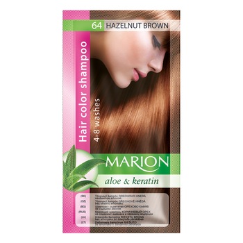 Sampon nuantator pentru par, Marion, Aloe & Keratin, 4-8 spalari, nuanta 64 Hazelnut Brown, 40 ml Sampon nuantator pentru par, Marion, Aloe & Keratin, 4-8 spalari, nuanta 64 Hazelnut Brown, 40 ml