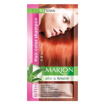 Sampon nuantator pentru par, Marion, Aloe & Keratin, 4-8 spalari, nuanta 92 Titian, 40 ml Sampon nuantator pentru par, Marion, Aloe & Keratin, 4-8 spalari, nuanta 92 Titian, 40 ml