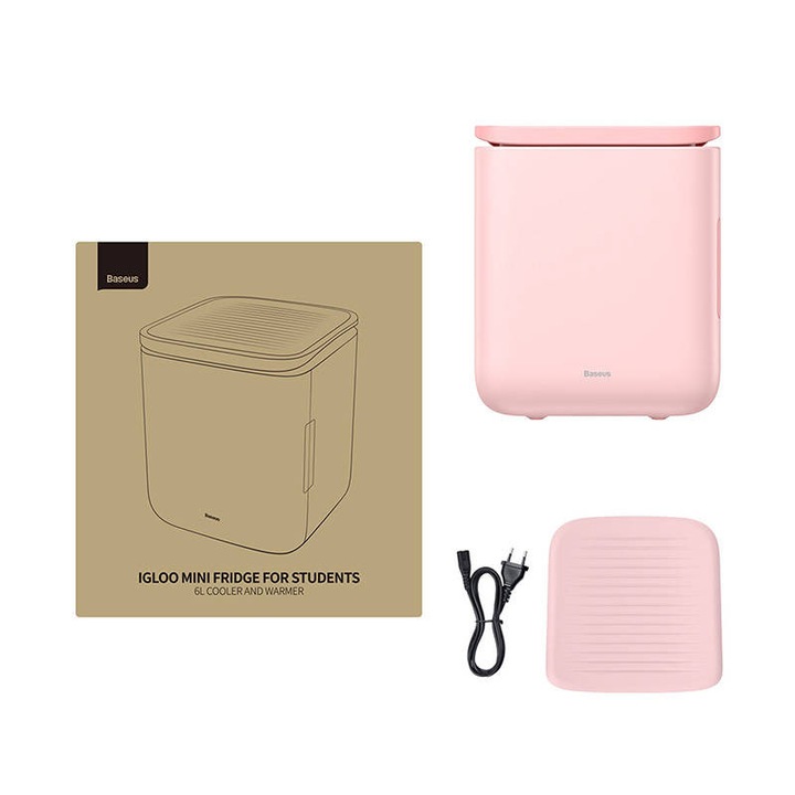 Mini hűtőszekrény Baseus Igloo fűtési funkcióval, 6L, 230V (rózsaszín)
