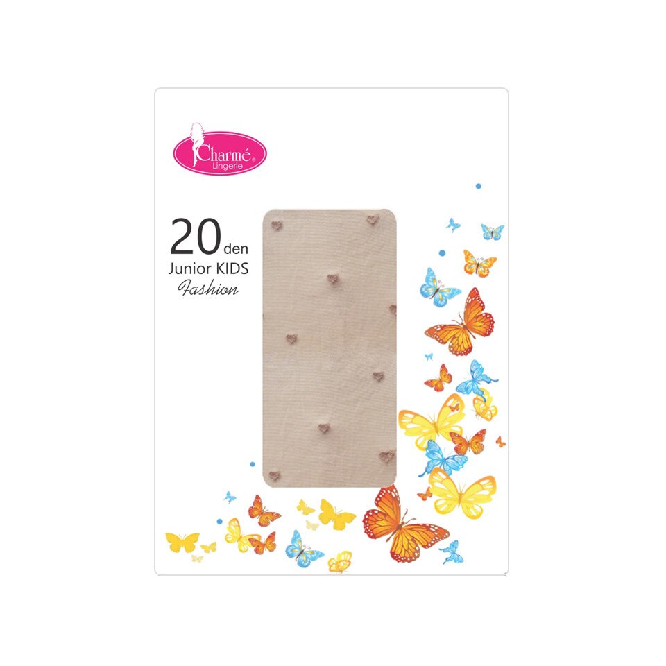 Dres 20 DEN, fete, Charme Junior KIDS, cu inimioare, Bej, Bej, 98-110 CM