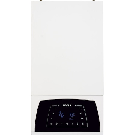 Centrala termica in condensare Motan Condens Plus 100 C38GC29V1, 29 kw, schimbator principal inox, schimbator secundar supradimensionat, raport de modulare 1:10, grup hidraulic din bronz, fara kit de evacuare