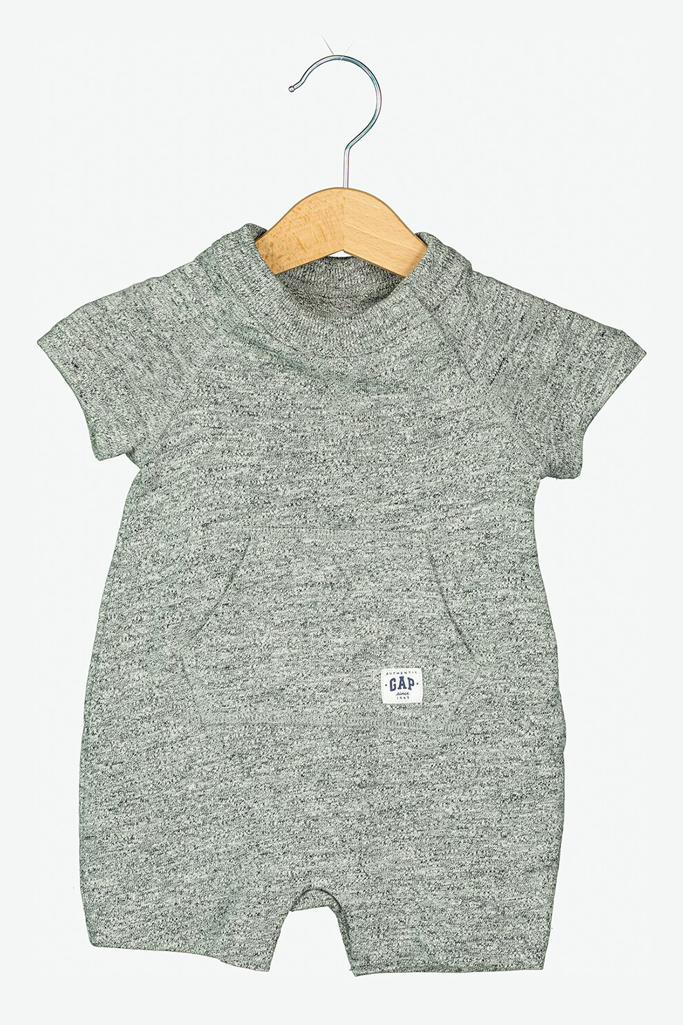 GAP, Salopeta scurta de bumbac cu maneci raglan, Gri melange