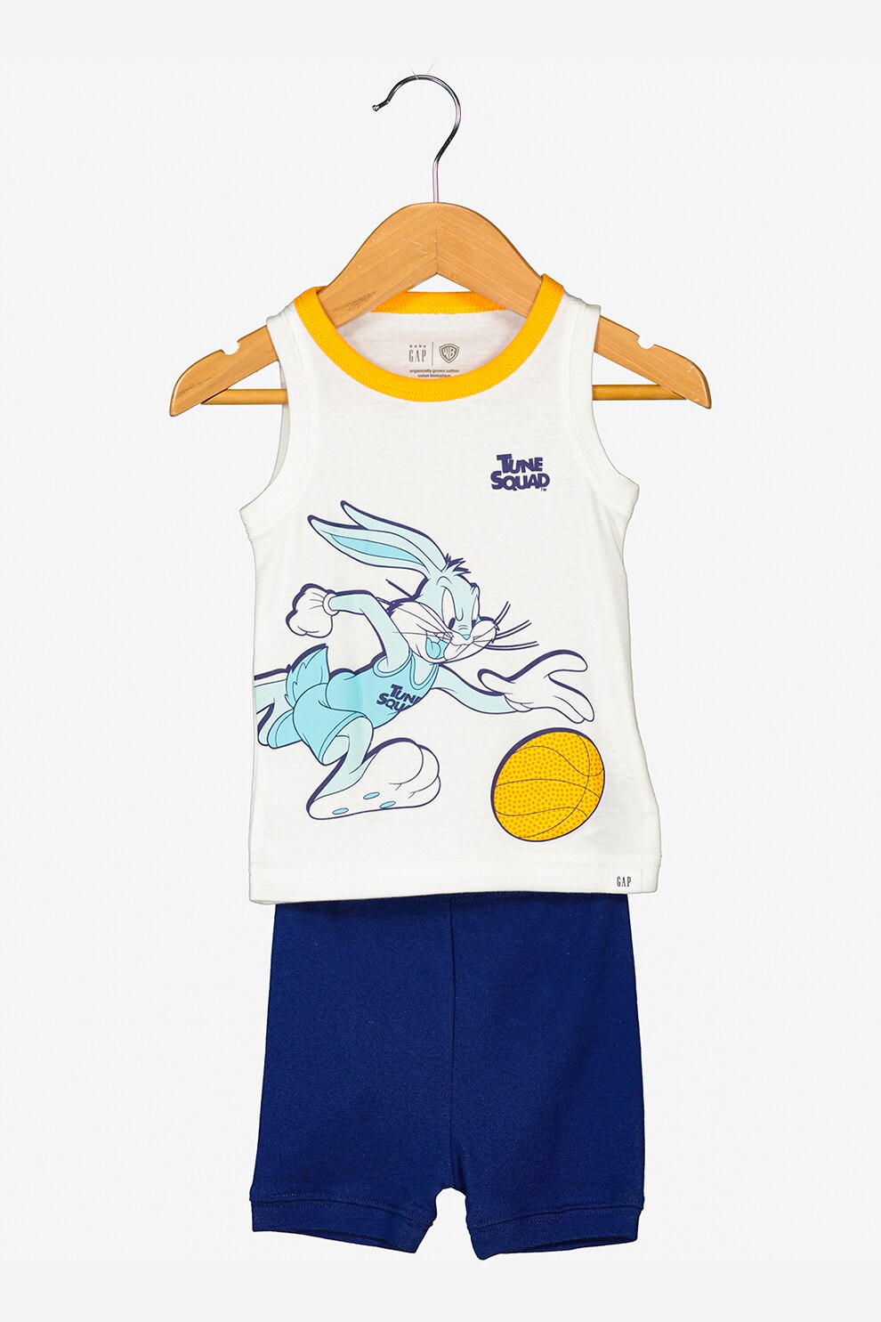 GAP, Pijama scurta din bumbac organic, Alb/Bleumarin