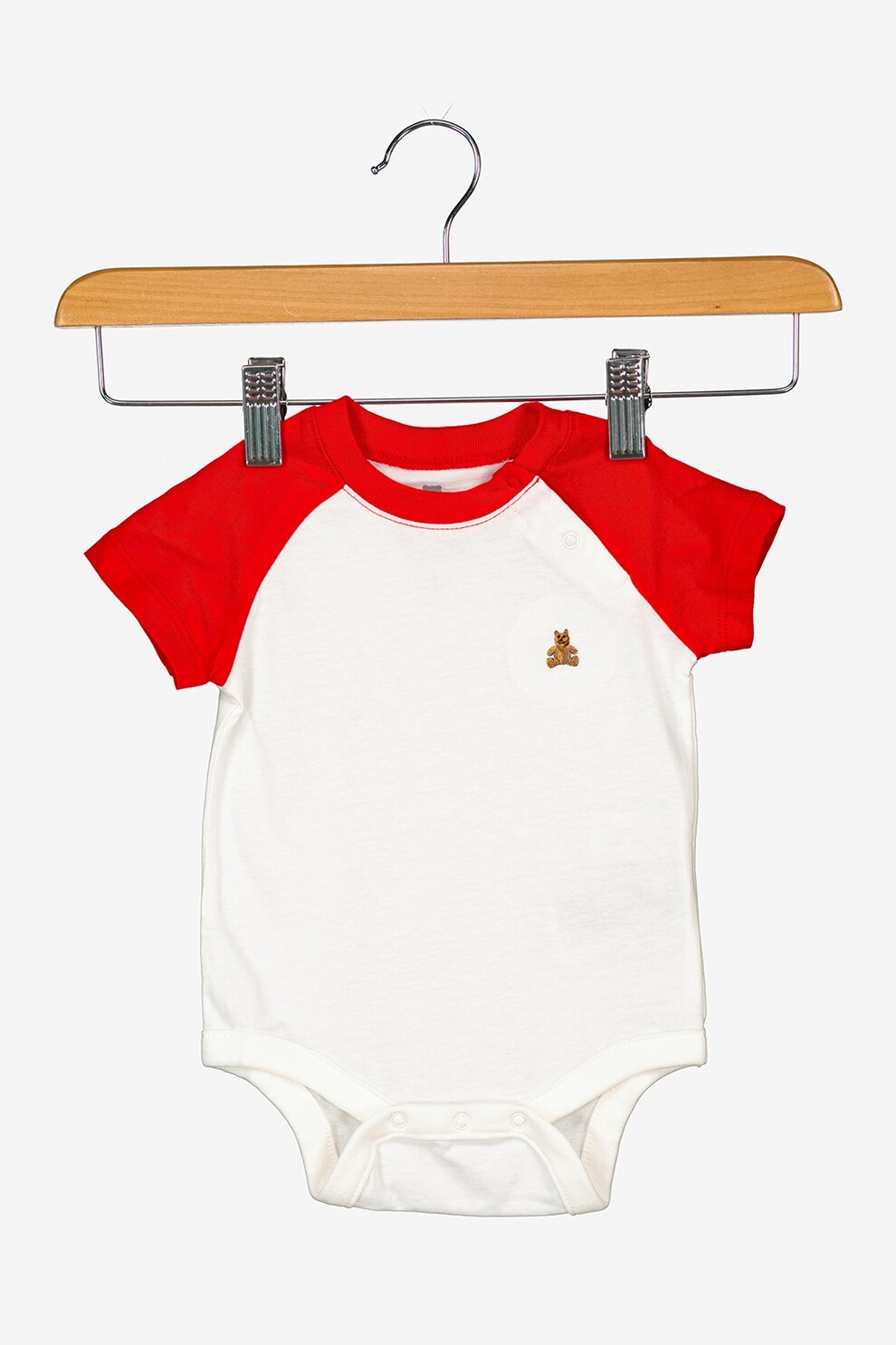 GAP, Body din bumbac organic cu maneci raglan, Alb/Rosu, 50 CM