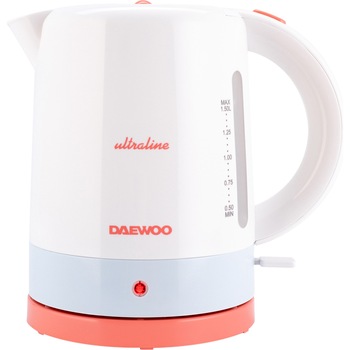 Fierbator Daewoo UltraLine, 2200 W, capacitate 1.5 litri, buton deschidere capac, baza rotativa 360 grade, filtru, indicator nivel apa, indicator luminos, Alb Fierbator Daewoo UltraLine, 2200 W, capacitate 1.5 litri, buton deschidere capac, baza rotativa 360 grade, filtru, indicator nivel apa, indicator luminos, Alb