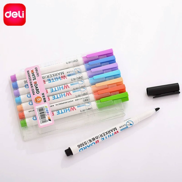 Маркер Whiteboard Deli Slim, 8 бр./компл., многоцветен