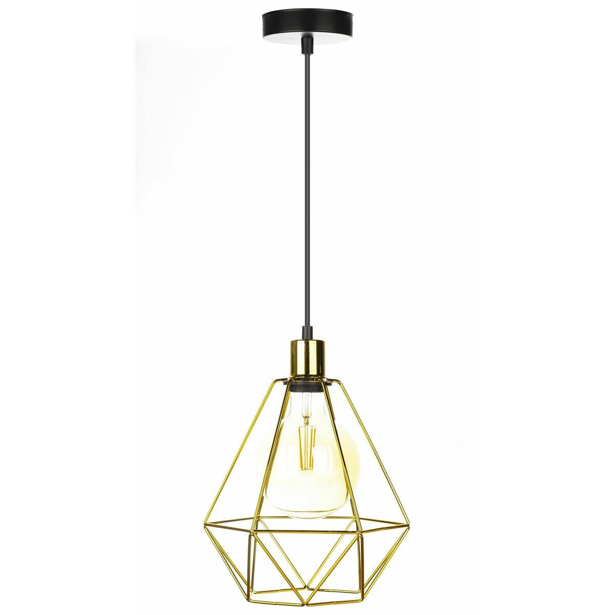 Lampa suspendata, Loft, metal, sarma, auriu, 24 cm