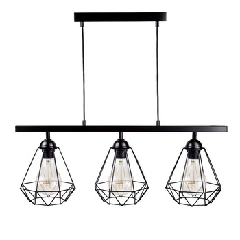 Lampa suspendata triplu, Loft, metal, sarma, negru, 65 cm Lampa suspendata triplu, Loft, metal, sarma, negru, 65 cm