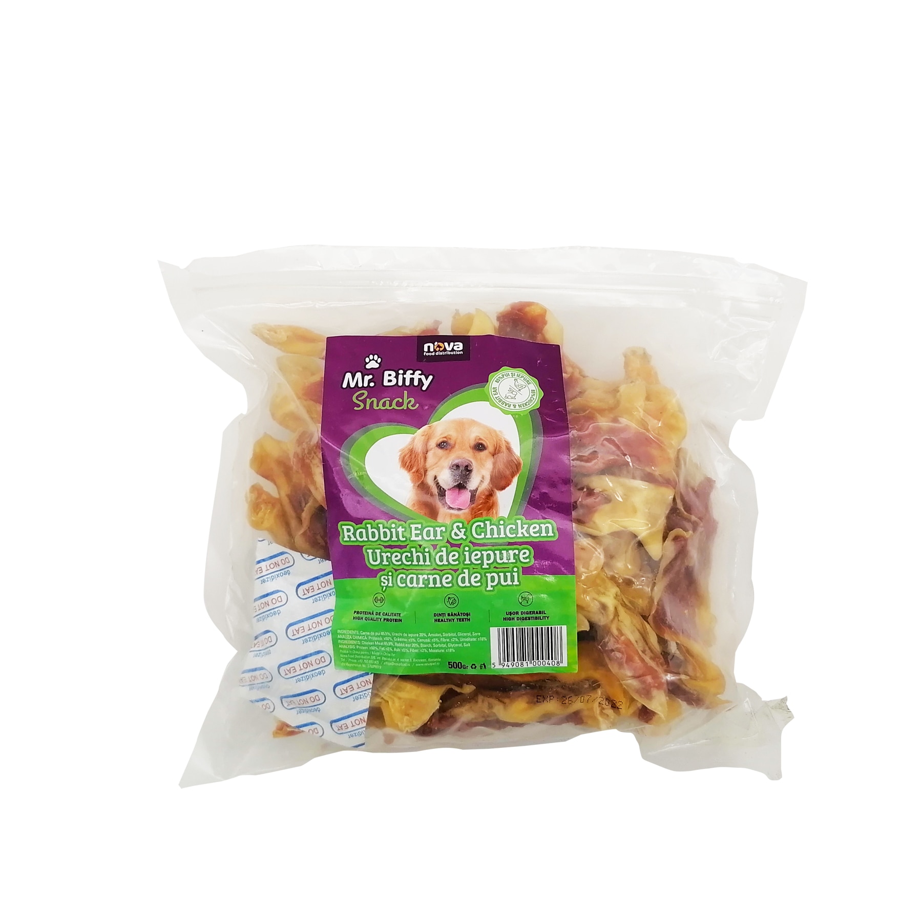 Recompense pentru caini, Mr. Biffy, urechi de iepure si carne de pui, 500 g