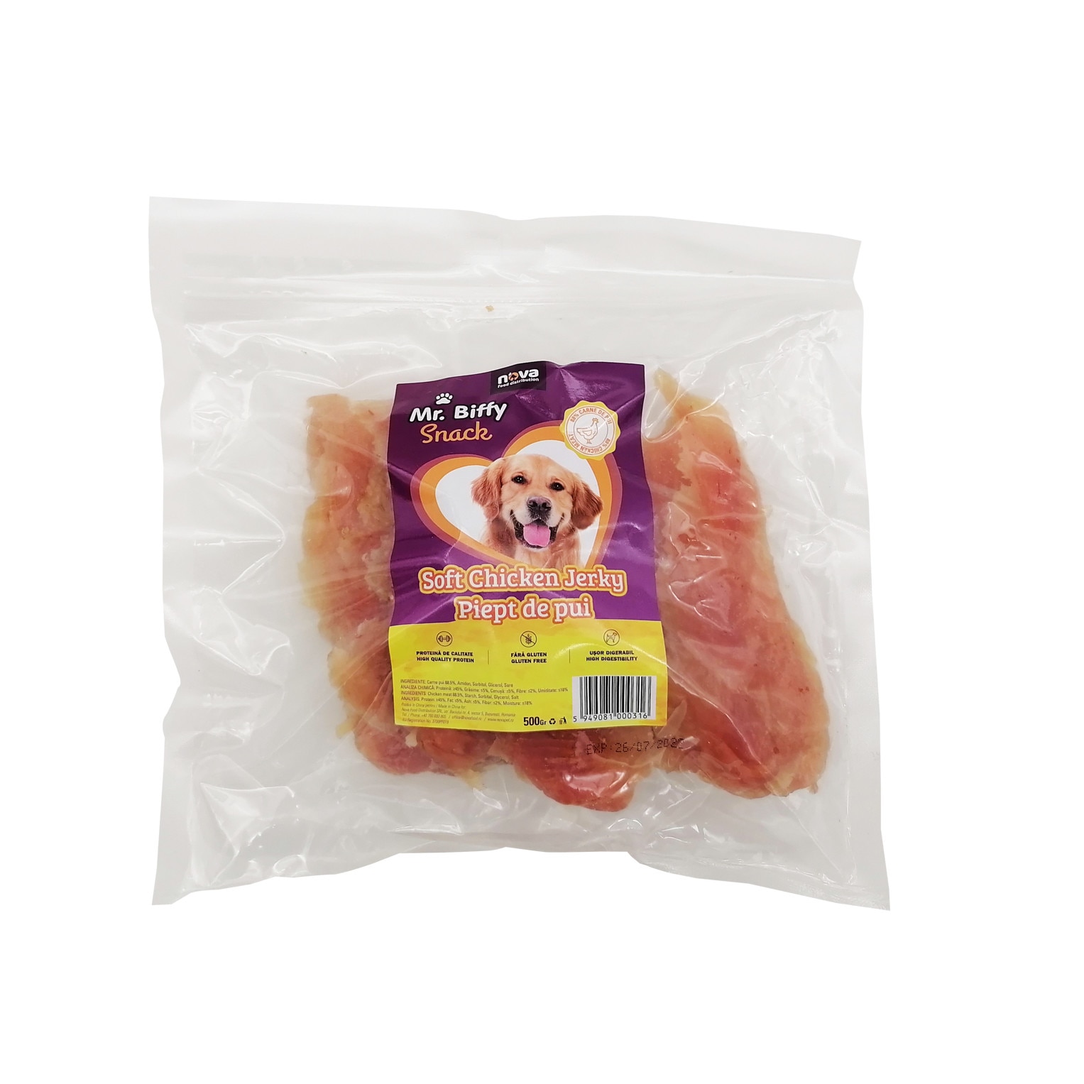 Recompense pentru caini, Mr. Biffy, piept de pui soft, 500 g