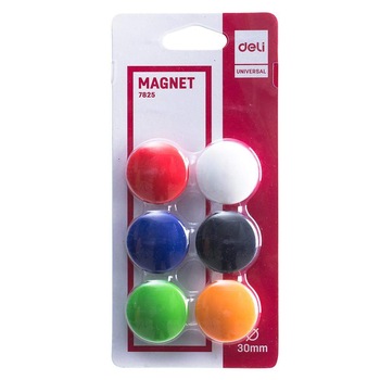 Set 6 Magneti pentru Tabla Magnetica Deli, 30 mm, Diverse Culori Set 6 Magneti pentru Tabla Magnetica Deli, 30 mm, Diverse Culori