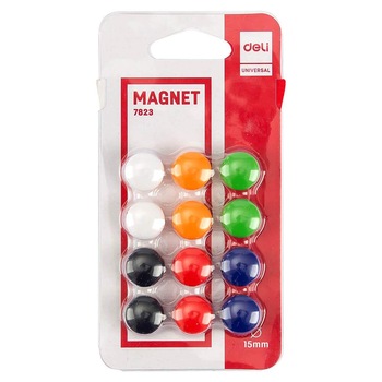 Set 12 Magneti pentru Tabla Magnetica Deli, 15 mm, Diverse Culori Set 12 Magneti pentru Tabla Magnetica Deli, 15 mm, Diverse Culori