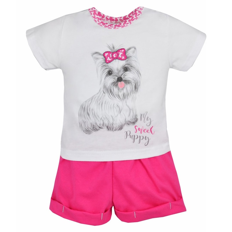 Compleu 2 piese de vara pentru fete Koala Cool Dog 05-221A, Roz 86 CM Standard