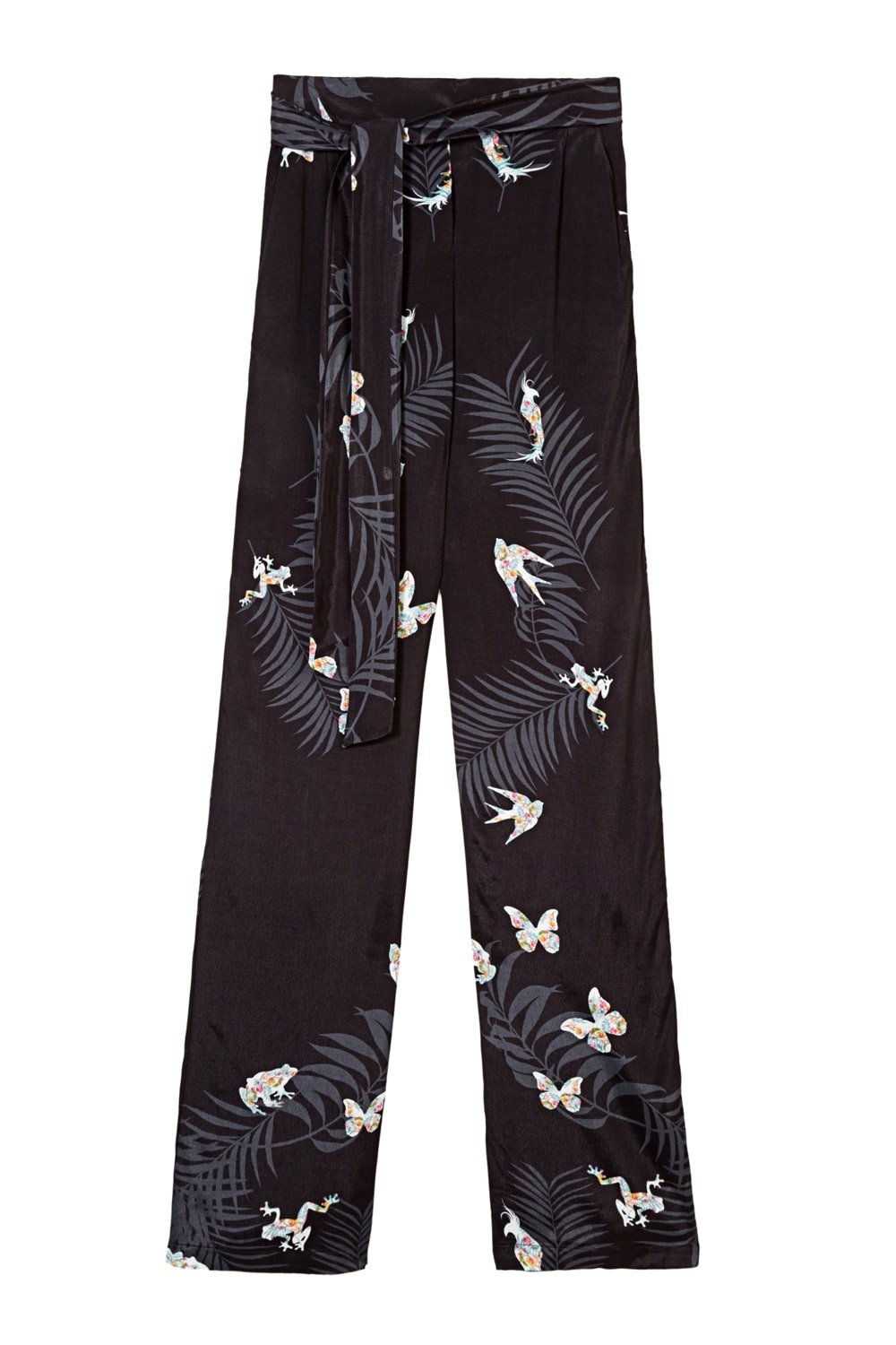 Pantaloni dama cu imprimeu animal print, Desigual, Negru, S