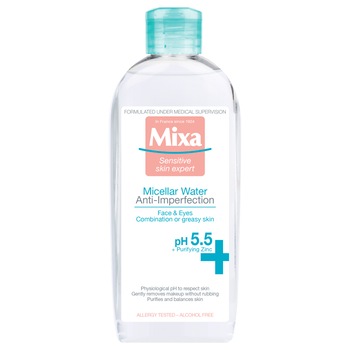 Apa micelara Mixa anti-imperfectiuni pentru tenul mixt, cu tendinta de ingrasare, 400 ml Apa micelara Mixa anti-imperfectiuni pentru tenul mixt, cu tendinta de ingrasare, 400 ml