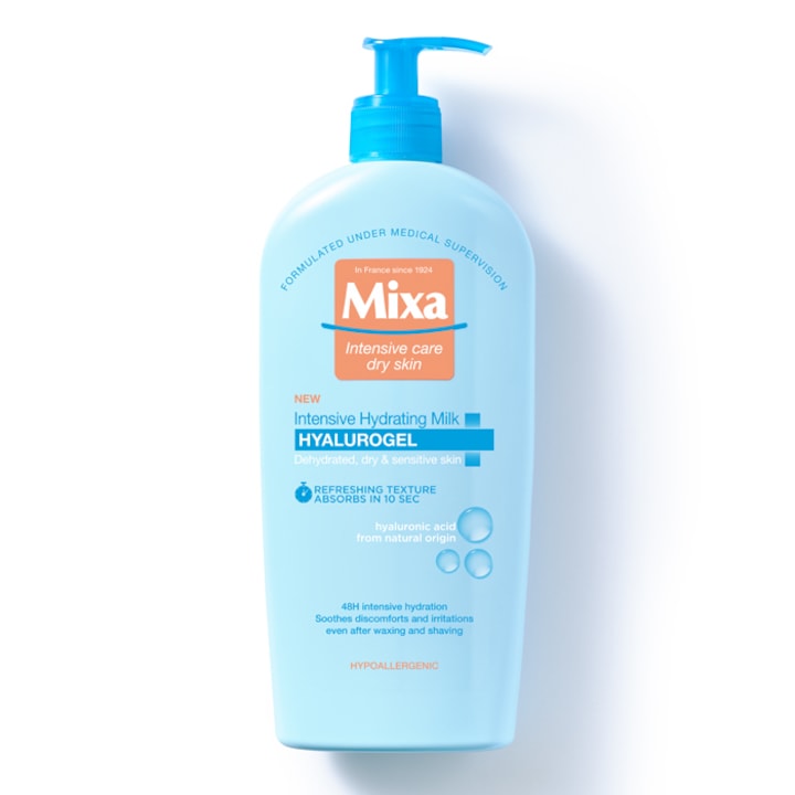 Мляко за тяло Mixa Hyalurogel, За интензивна хидратация, За дехидратирана, Суха и чувствителна кожа, 400 мл