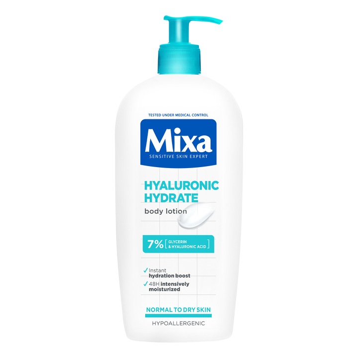 Lapte de corp intens hidratant Mixa Hyalurogel pentru piele deshidratata, uscata si sensibila, 400 ml
