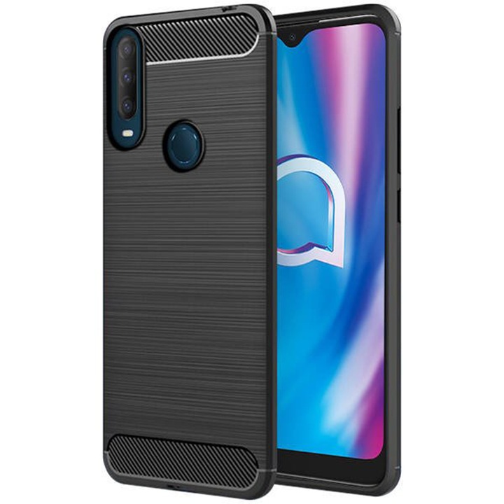 Калъф, съвместим с Alcatel 3L 2020, G-Tech TPU carbon, черен