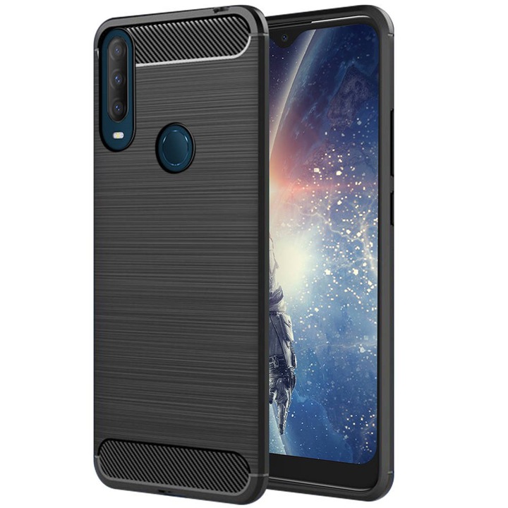 Капак, съвместим с Alcatel 3L 2020, текстура от въглеродни влакна, тънка броня, матиран TPU, черен