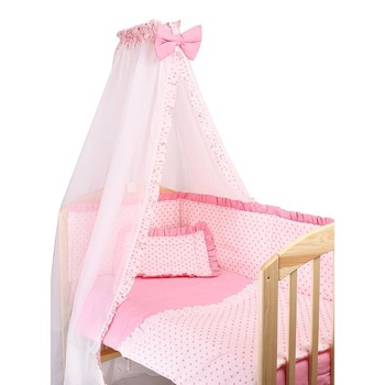 Lenjerie cu baldachin, 6 piese, roz cu stelute roz, 120x60 cm Lenjerie cu baldachin, 6 piese, roz cu stelute roz, 120x60 cm