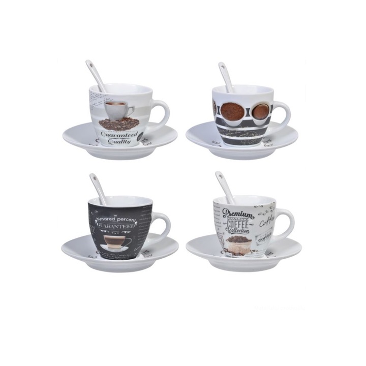 OEM 4 darabos csészekészlet teáskanállal és csészealjjal, 6 x 6 cm, kávé modell, kerámia