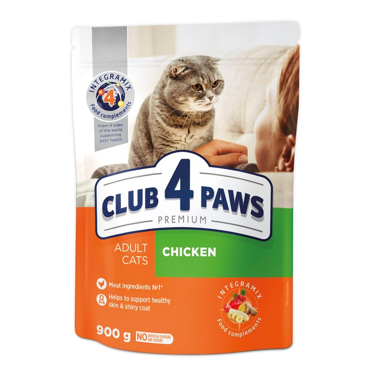 Hrana uscata completa Club 4 Paws Premium pentru pisici adulte - cu Pui, 0.9 kg