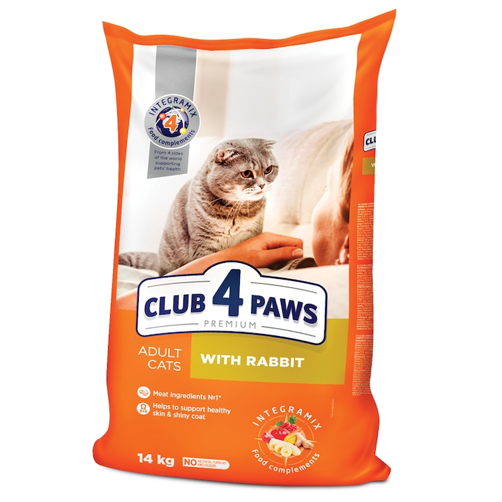 Hrana uscata completa Club 4 Paws pentru pisici adulte - cu Iepure, 14 kg