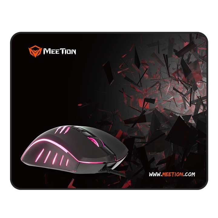 Kit Gaming Meetion CO11, Mouse, Mousepad, iluminare RGB, negru