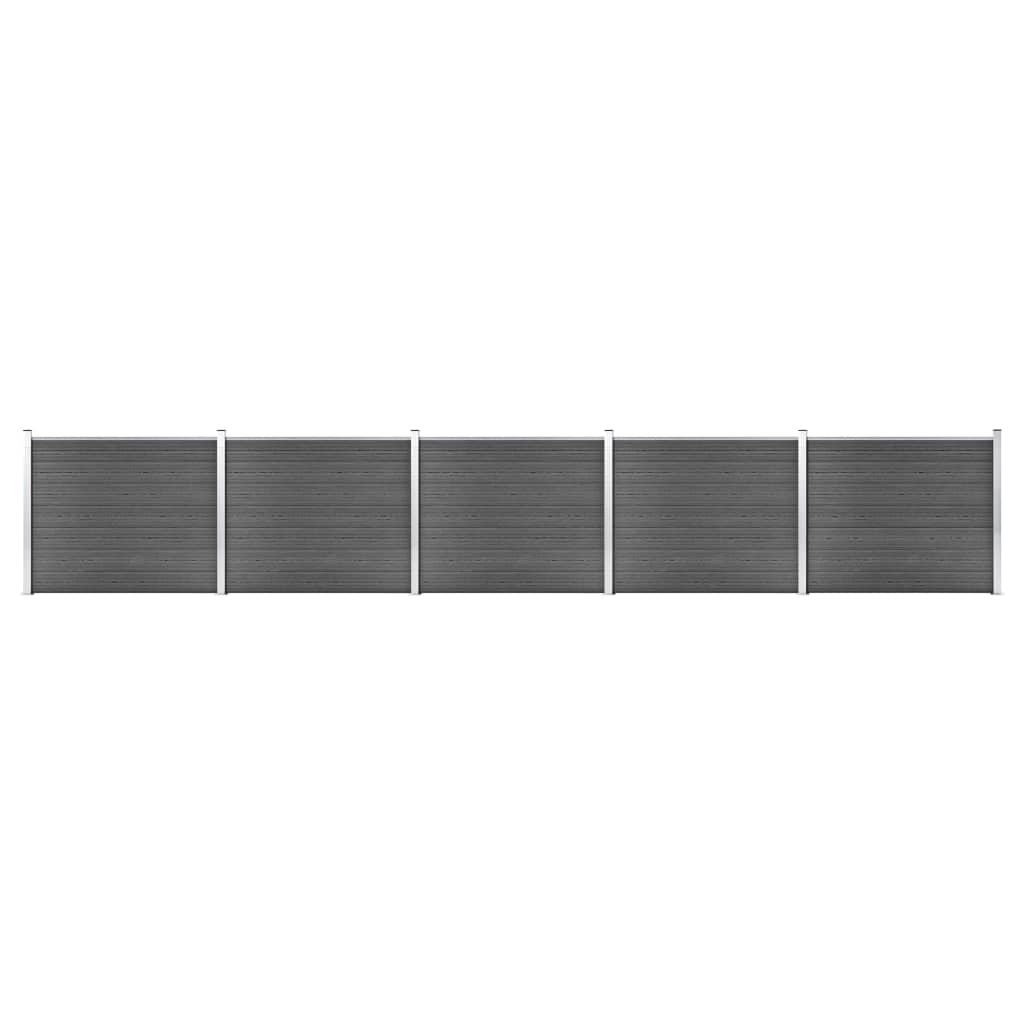 Set de 35 panouri de gard cu stalpi, vidaXL, Lemn compozit, 872 x 146 cm, Negru