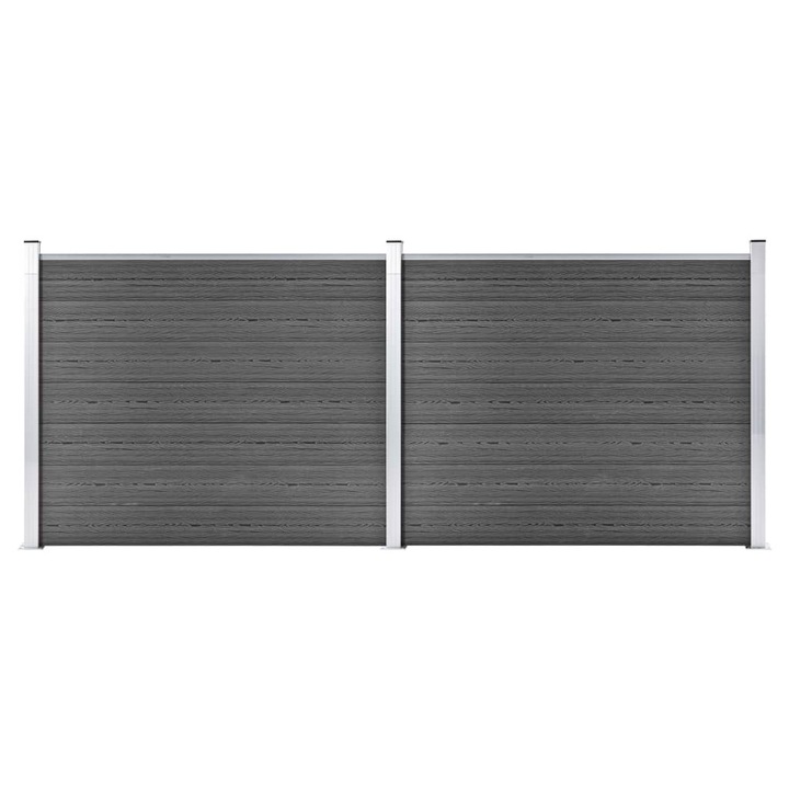 Комплект оградни панели, WPC, 353x146 см, черен 3070459