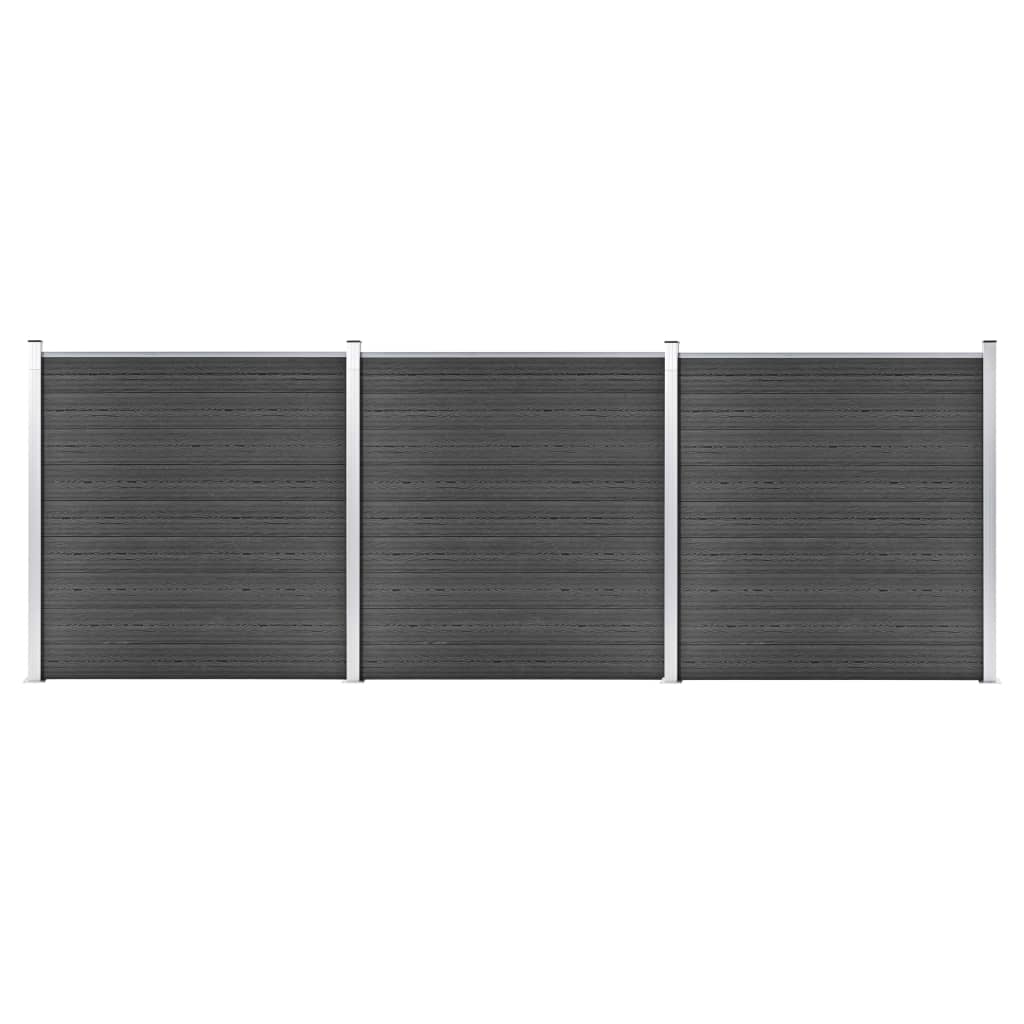 Set de 27 panouri de gard cu stalpi, vidaXL, Lemn compozit, 526 x 186 cm, Negru