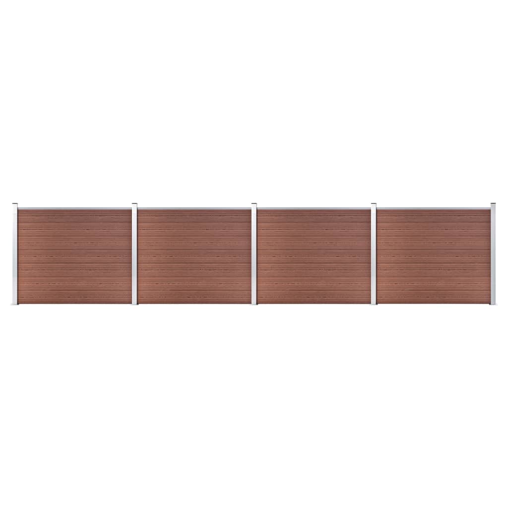 Set de 28 panouri de gard cu stalpi, vidaXL, Lemn compozit, 699 x 146 cm, Maro