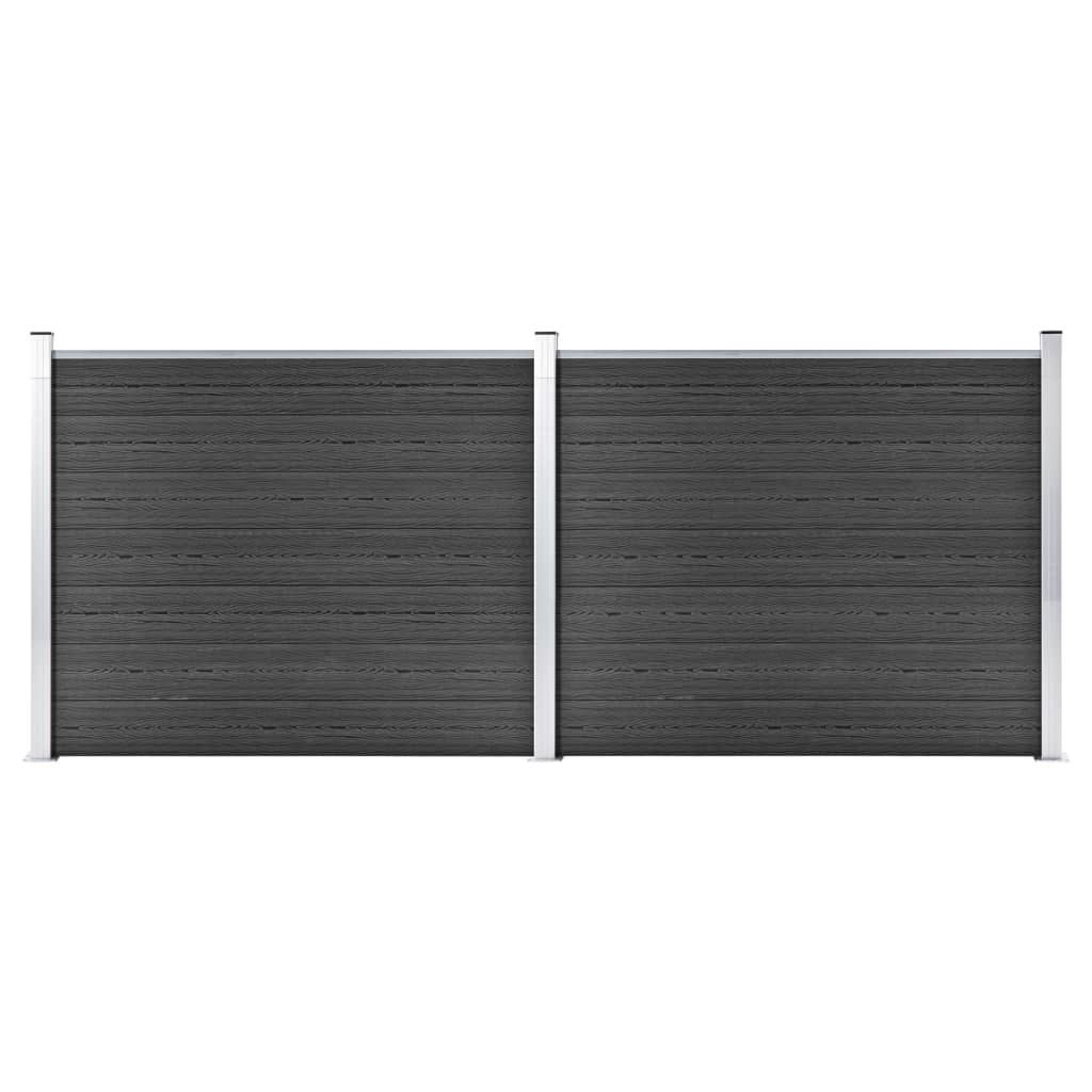 Set de 14 panouri de gard cu stalpi, vidaXL, Lemn compozit, 353 x 146 cm, Gri