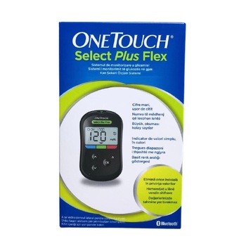 Glucometru, One Touch, Select Plus Flex, 10 ace,10 benzi de testare, memorie pentru 500 de rezultate ale testelor Glucometru, One Touch, Select Plus Flex, 10 ace,10 benzi de testare, memorie pentru 500 de rezultate ale testelor