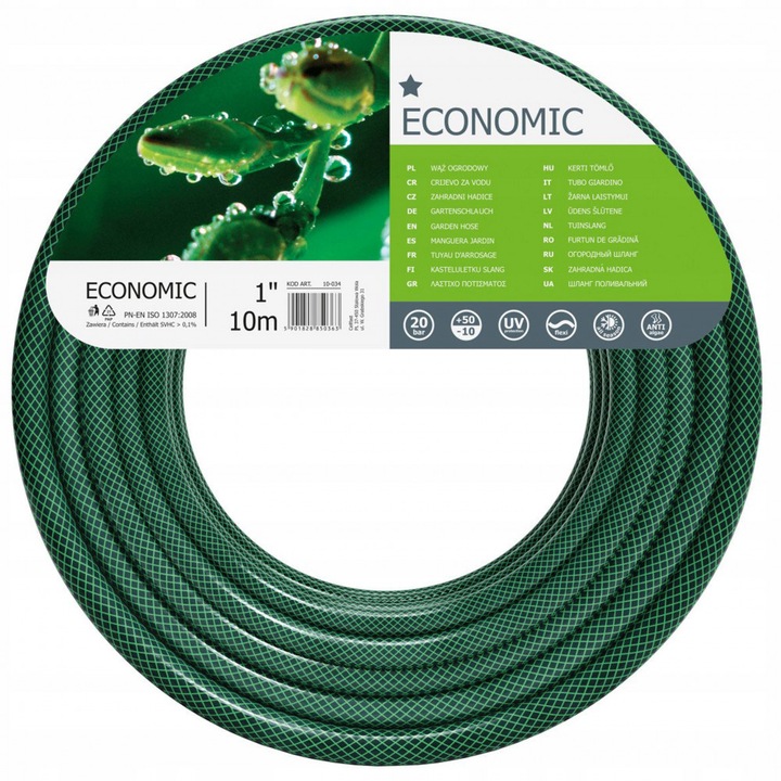 Furtun de Gradina ECONOMIC™ Cellfast, 3 Straturi, Oplot Poliester, Rezistent la UV si Alge, Diametru 1", Lungime 10 m