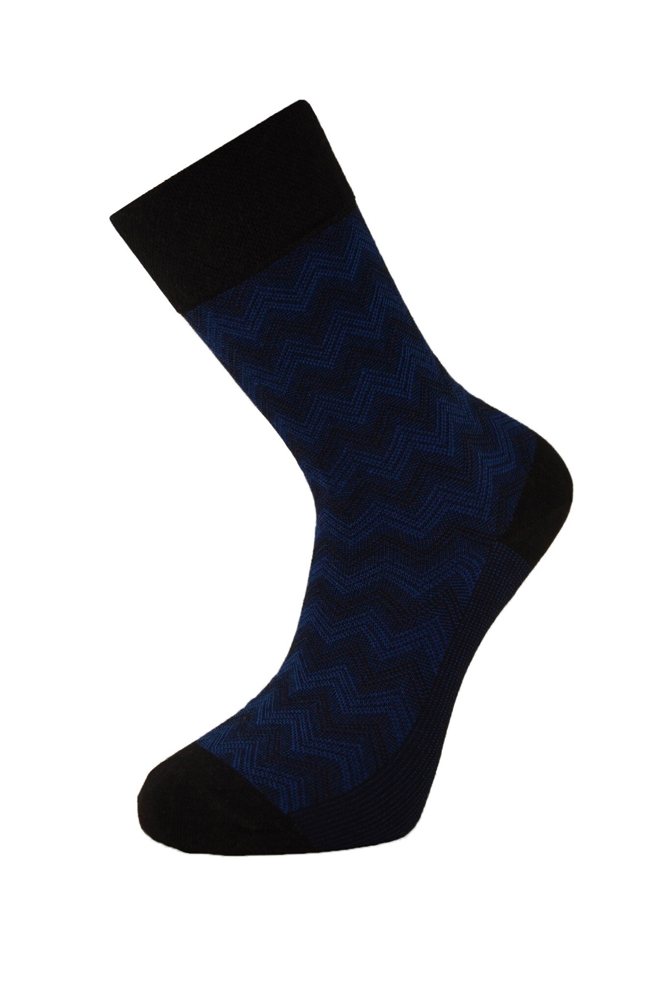 Sosete barbati din bumbac, Newtone, Fara cusatura, Negru cu motive geometrice albastri , 39-44 EU