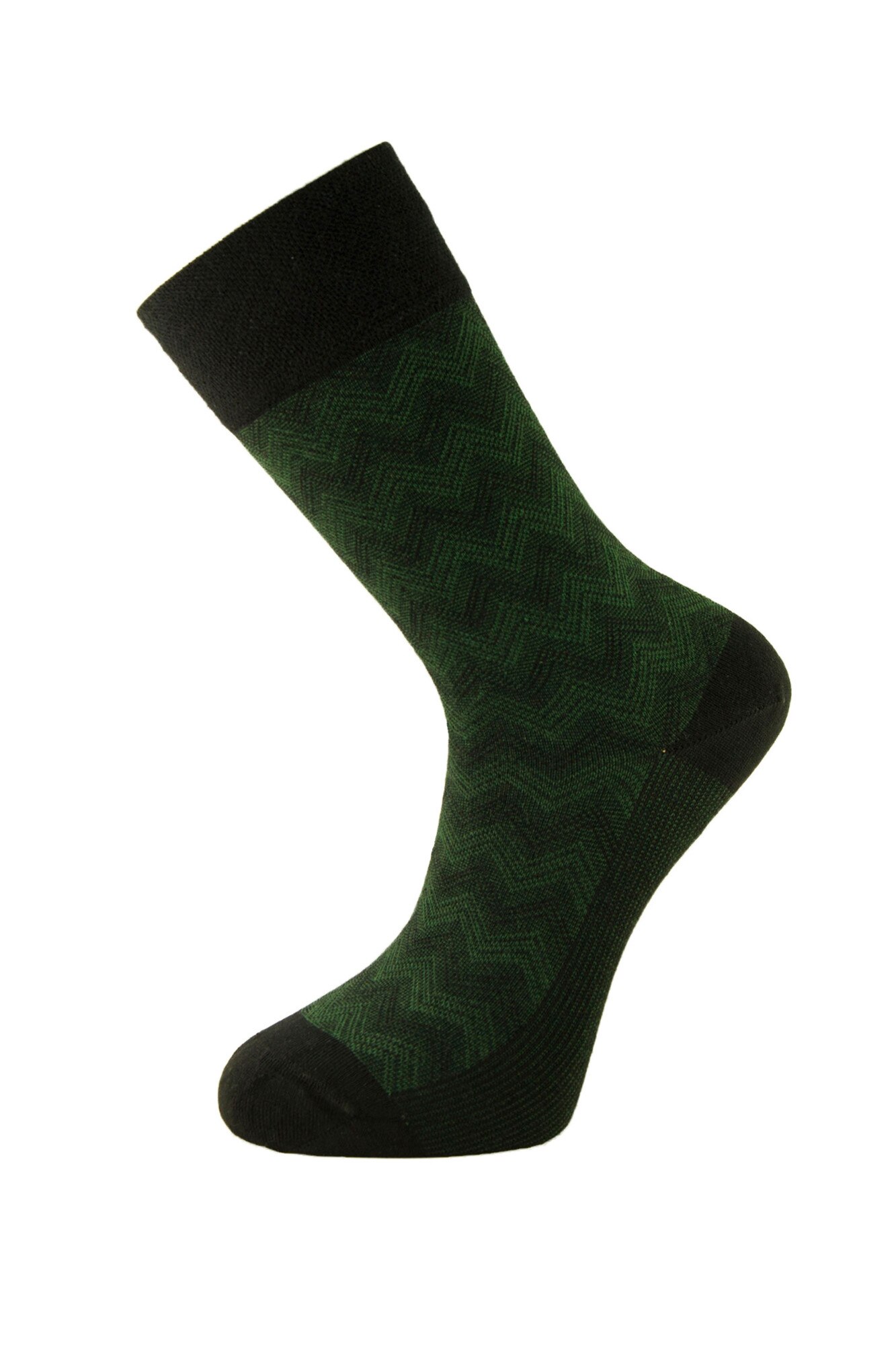 Sosete barbati din bumbac, Newtone, Fara cusatura, Negru cu motive geometrice verzi , 39-44 EU