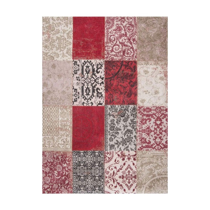 Covor dreptunghiular, bumbac, 200x280, model dreptunghiuri, rosu, crem, gri