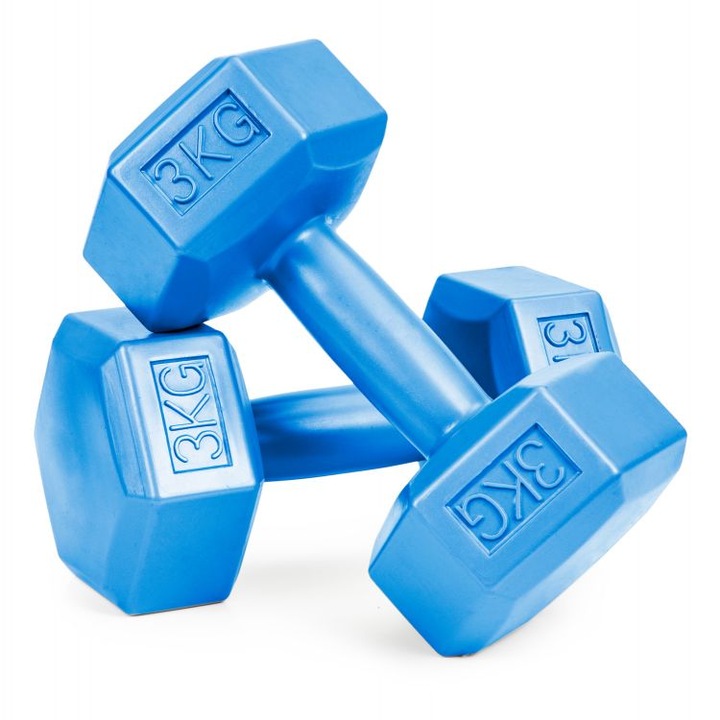 Set 2 greutati fitness x 3 kg, 11 x 23,5 cm, albastru, forma hexagonala