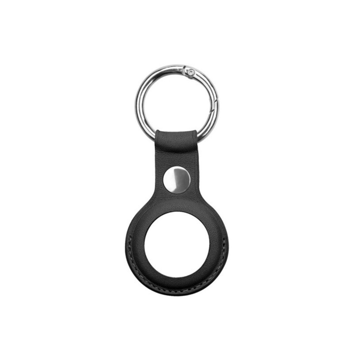 Husa Upzz Leather Key Compatibila Apple Airtag, Piele Negru