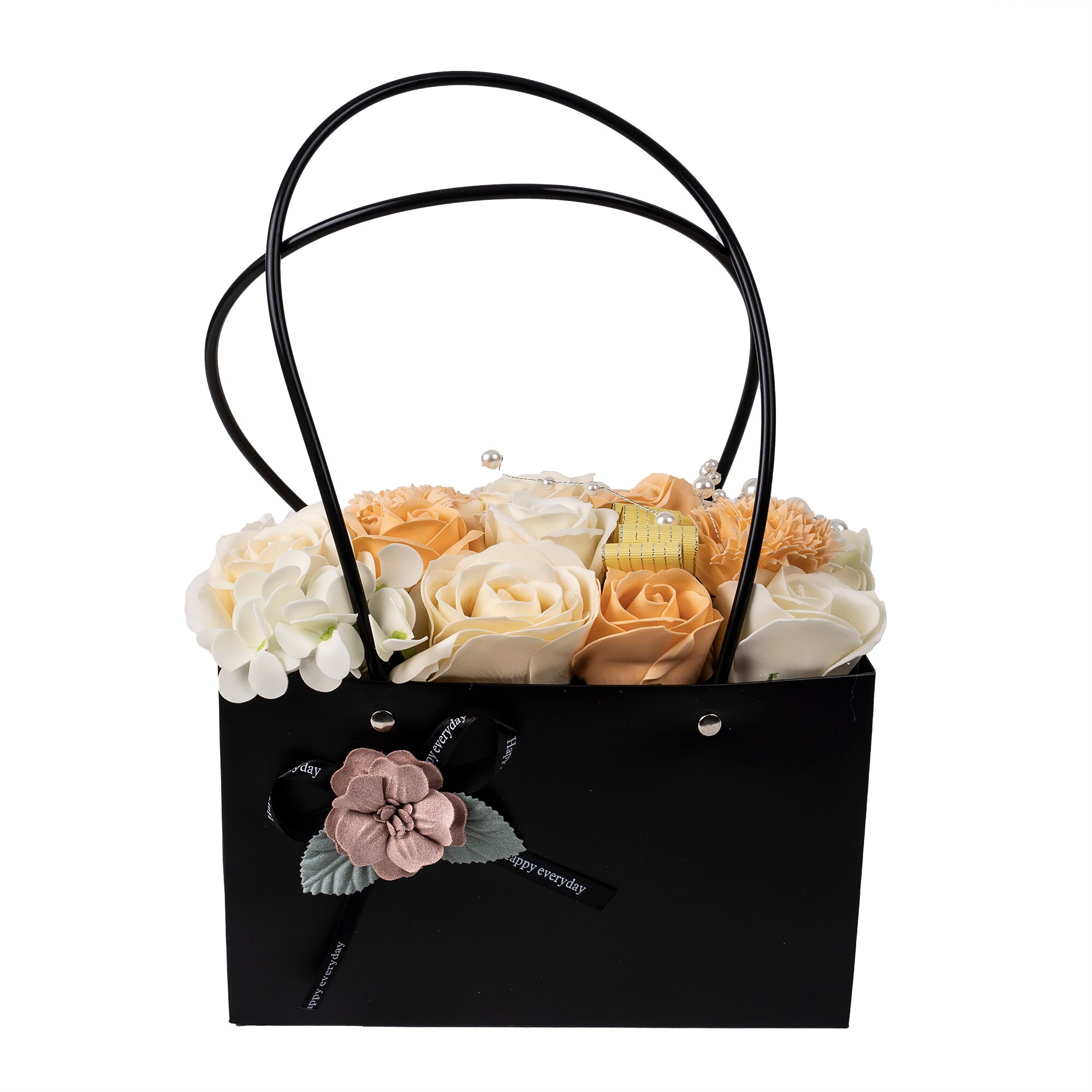 Aranjament floral cu trandafiri multicolori din sapun , CD2570-Crem