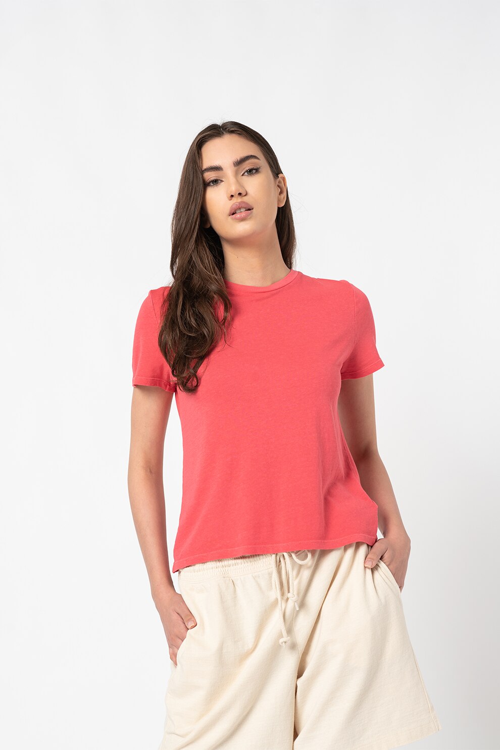 GAP, Tricou de bumbac cu decolteu la baza gatului, Roz