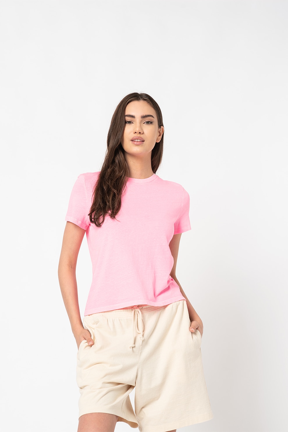 GAP, Tricou de bumbac cu decolteu la baza gatului, Roz pastel