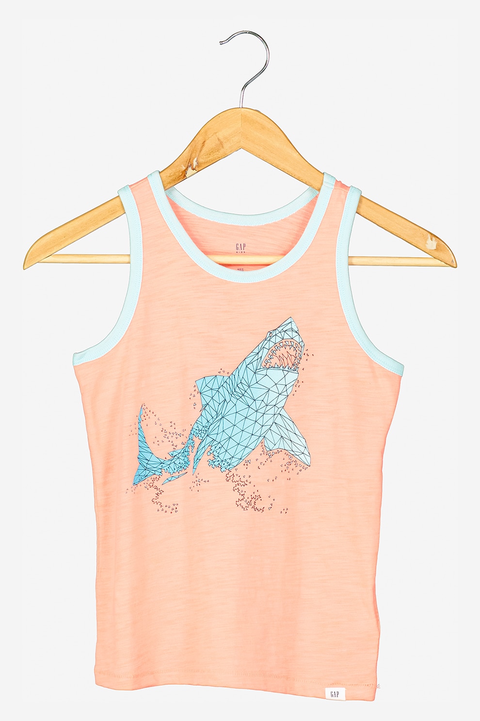 GAP, Top din amestec de bumbac, cu imprimeu, rosu corai, albastru pastel