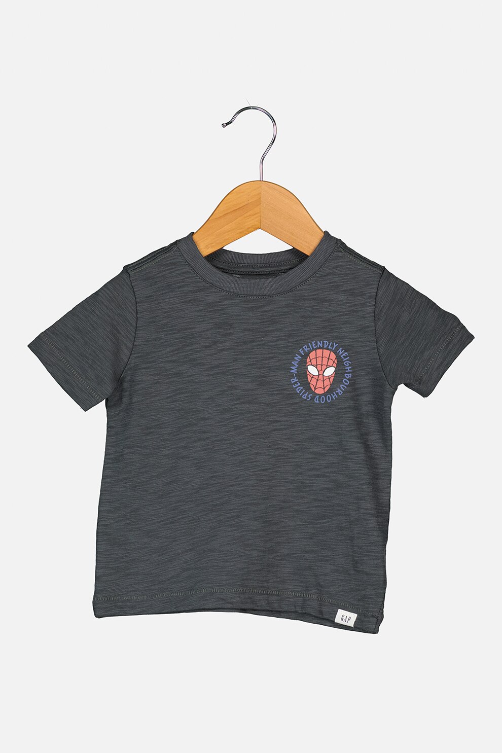 GAP, Tricou cu decolteu rotund si imprimeu grafic, Gri inchis