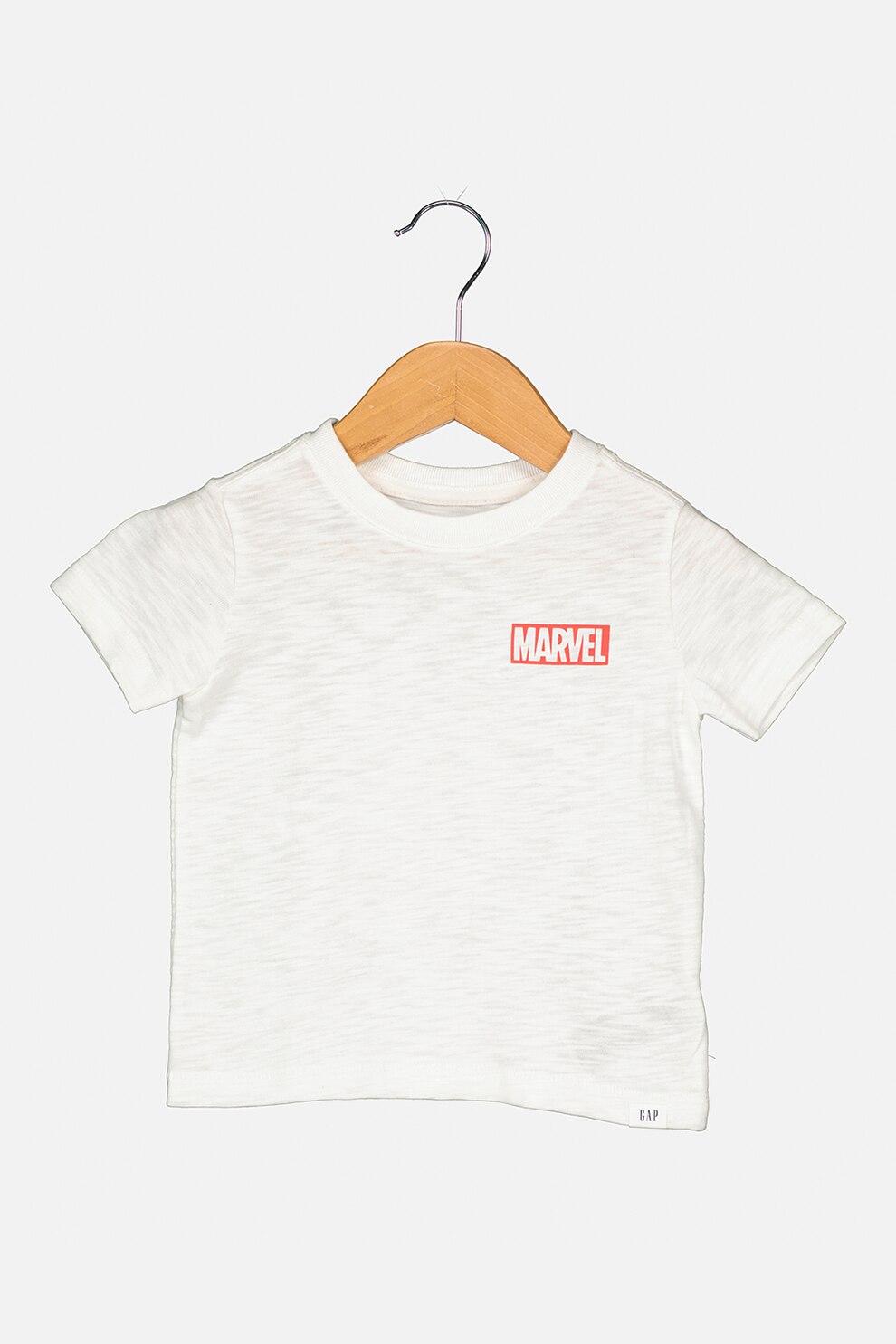 GAP, Tricou cu decolteu rotund si imprimeu grafic, Alb prafuit
