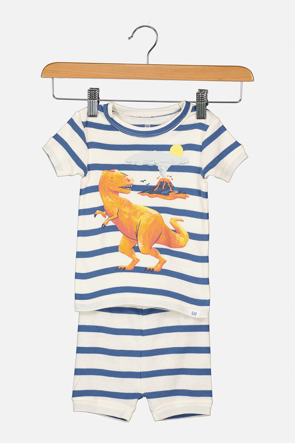 GAP, Pijama de bumbac organic cu imprimeu grafic, Alb prafuit/Bleumarin/Oranj