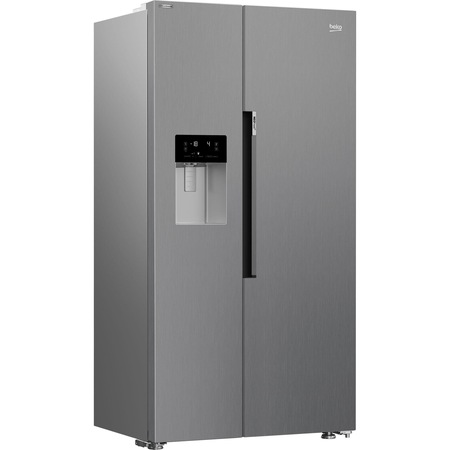 Side by side Beko GN162341XBN, 571 l, NeoFros Dual Cooling, Dozator apa/gheata, Raft sticle, Touch control, HarvestFresh, Compresor Inverter, Clasa E, H 179 cm, Metal Look
