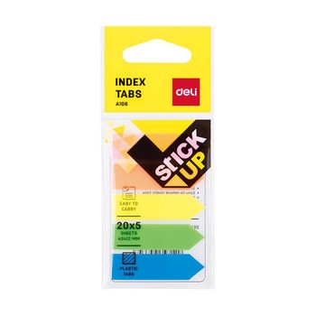 Index Adeziv Plastic, Deli Stick Up, 12x43 mm, 5 Culori Pastel, 100 File Index Adeziv Plastic, Deli Stick Up, 12x43 mm, 5 Culori Pastel, 100 File